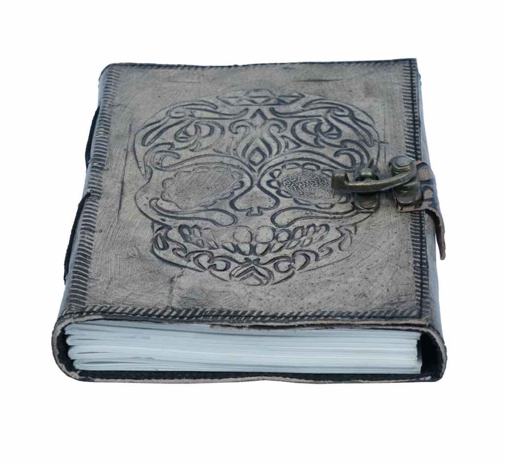 Intricate Journal in Tarpaulin handmade with Mexican Skull Embossed on Cover